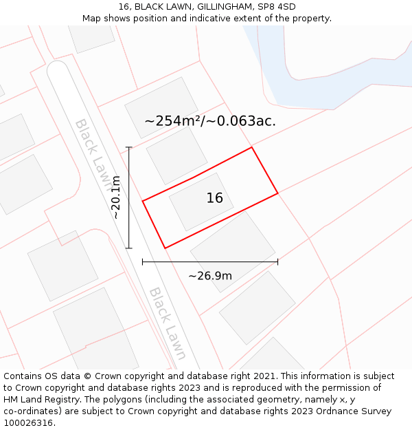 16, BLACK LAWN, GILLINGHAM, SP8 4SD: Plot and title map