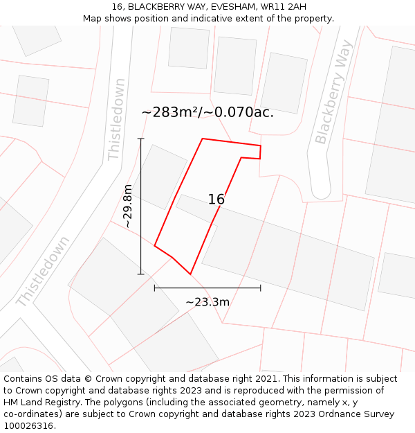 16, BLACKBERRY WAY, EVESHAM, WR11 2AH: Plot and title map