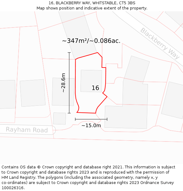 16, BLACKBERRY WAY, WHITSTABLE, CT5 3BS: Plot and title map