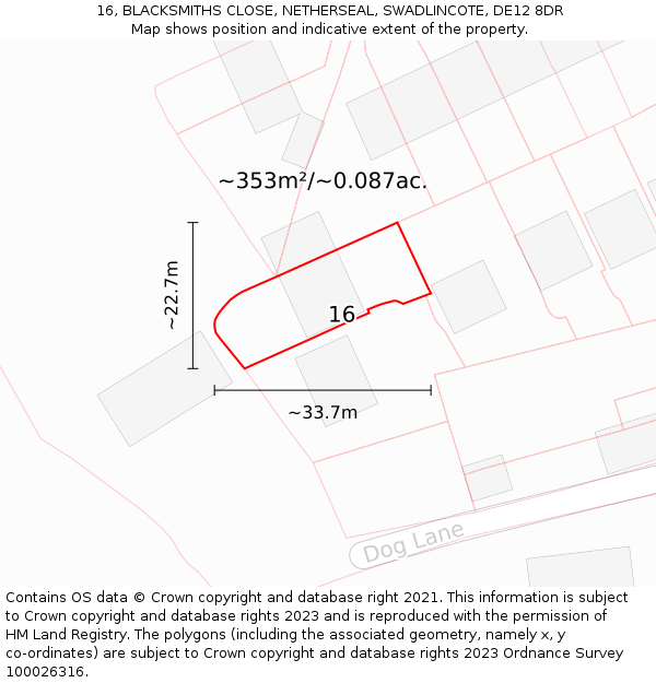 16, BLACKSMITHS CLOSE, NETHERSEAL, SWADLINCOTE, DE12 8DR: Plot and title map