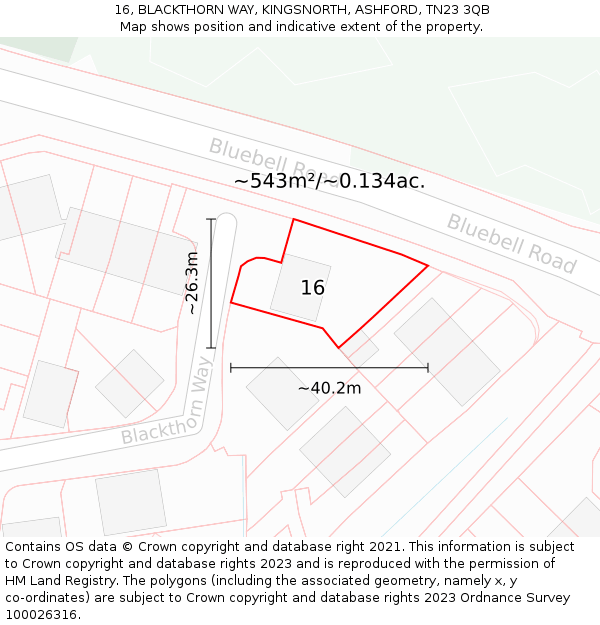 16, BLACKTHORN WAY, KINGSNORTH, ASHFORD, TN23 3QB: Plot and title map