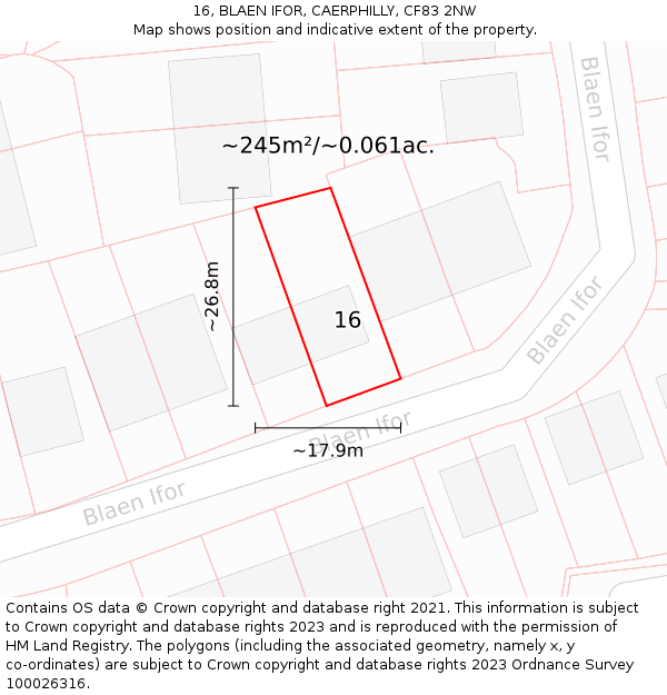 16, BLAEN IFOR, CAERPHILLY, CF83 2NW: Plot and title map