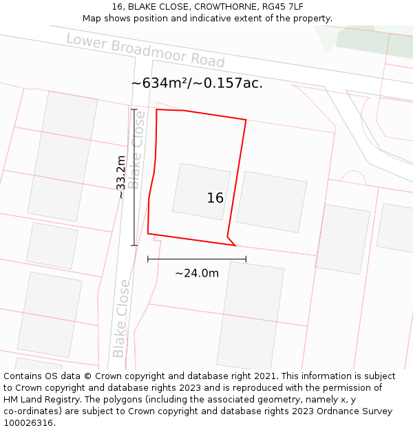 16, BLAKE CLOSE, CROWTHORNE, RG45 7LF: Plot and title map