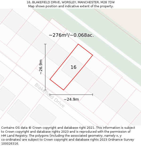 16, BLAKEFIELD DRIVE, WORSLEY, MANCHESTER, M28 7DW: Plot and title map