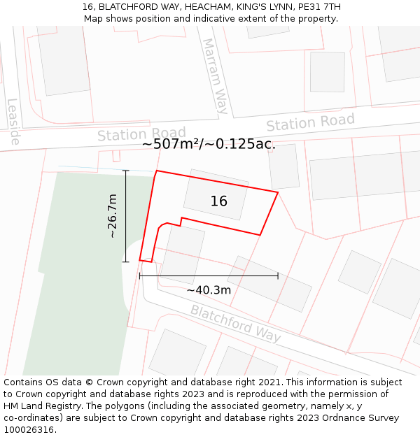 16, BLATCHFORD WAY, HEACHAM, KING'S LYNN, PE31 7TH: Plot and title map
