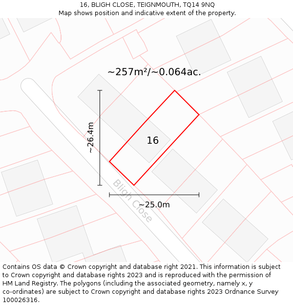 16, BLIGH CLOSE, TEIGNMOUTH, TQ14 9NQ: Plot and title map
