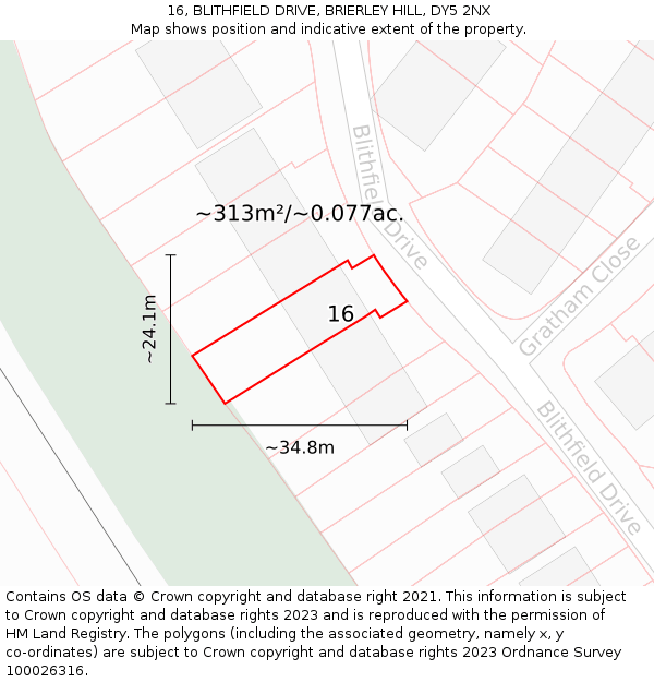 16, BLITHFIELD DRIVE, BRIERLEY HILL, DY5 2NX: Plot and title map