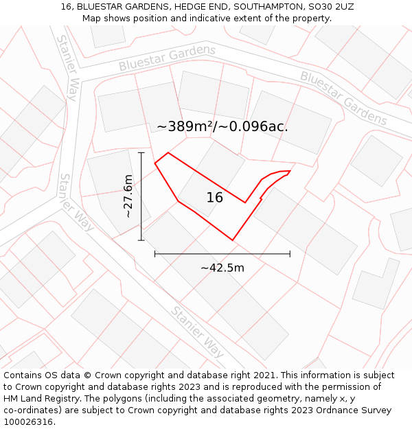 16, BLUESTAR GARDENS, HEDGE END, SOUTHAMPTON, SO30 2UZ: Plot and title map