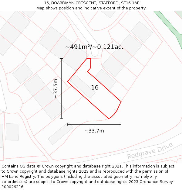 16, BOARDMAN CRESCENT, STAFFORD, ST16 1AF: Plot and title map
