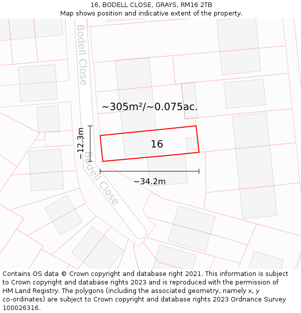 16, BODELL CLOSE, GRAYS, RM16 2TB: Plot and title map