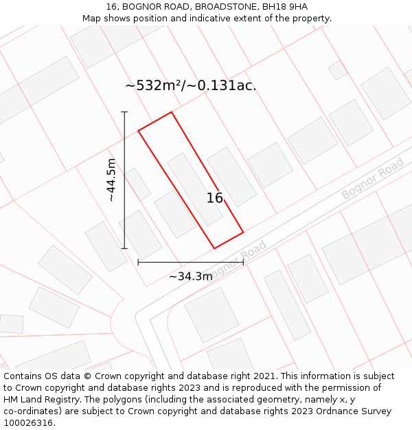16, BOGNOR ROAD, BROADSTONE, BH18 9HA: Plot and title map