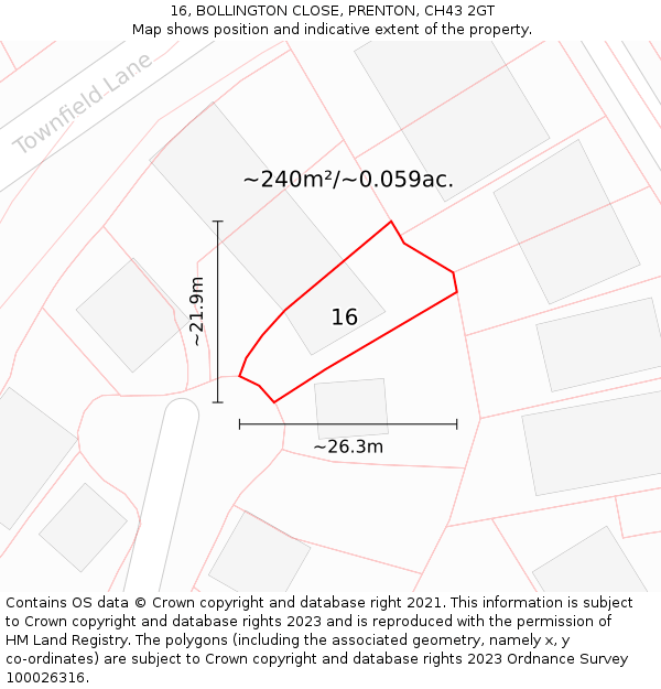 16, BOLLINGTON CLOSE, PRENTON, CH43 2GT: Plot and title map