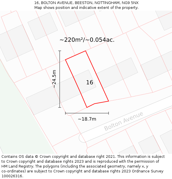 16, BOLTON AVENUE, BEESTON, NOTTINGHAM, NG9 5NX: Plot and title map