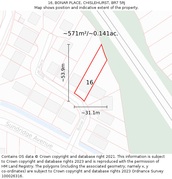 16, BONAR PLACE, CHISLEHURST, BR7 5RJ: Plot and title map