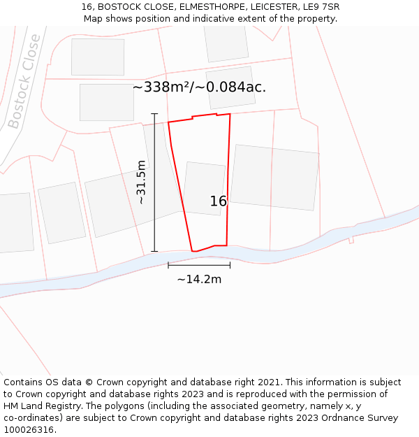 16, BOSTOCK CLOSE, ELMESTHORPE, LEICESTER, LE9 7SR: Plot and title map