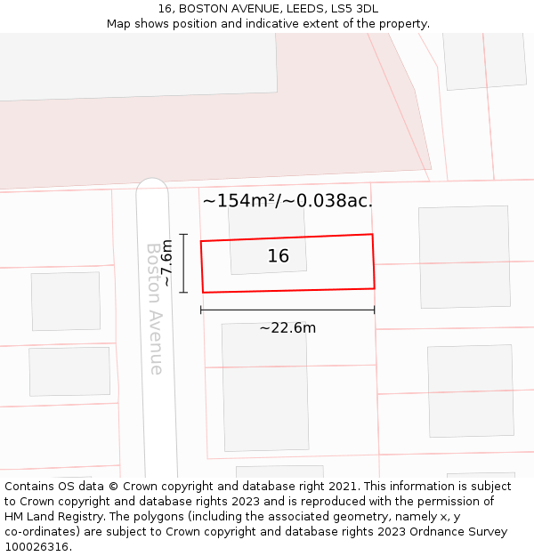 16, BOSTON AVENUE, LEEDS, LS5 3DL: Plot and title map