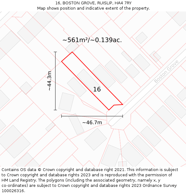 16, BOSTON GROVE, RUISLIP, HA4 7RY: Plot and title map