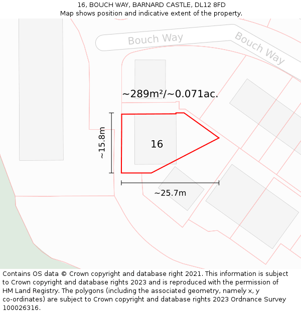16, BOUCH WAY, BARNARD CASTLE, DL12 8FD: Plot and title map
