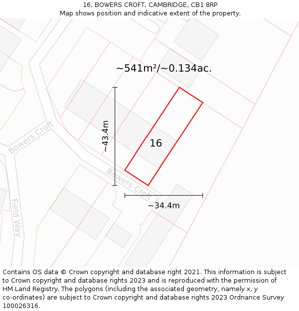 16, BOWERS CROFT, CAMBRIDGE, CB1 8RP: Plot and title map