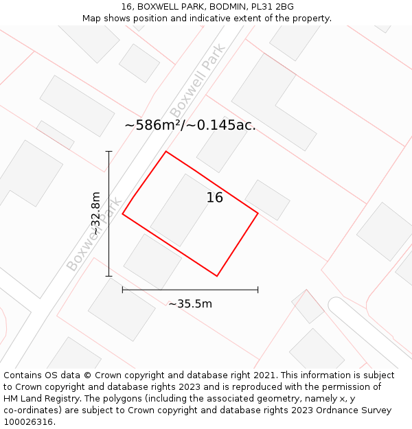 16, BOXWELL PARK, BODMIN, PL31 2BG: Plot and title map