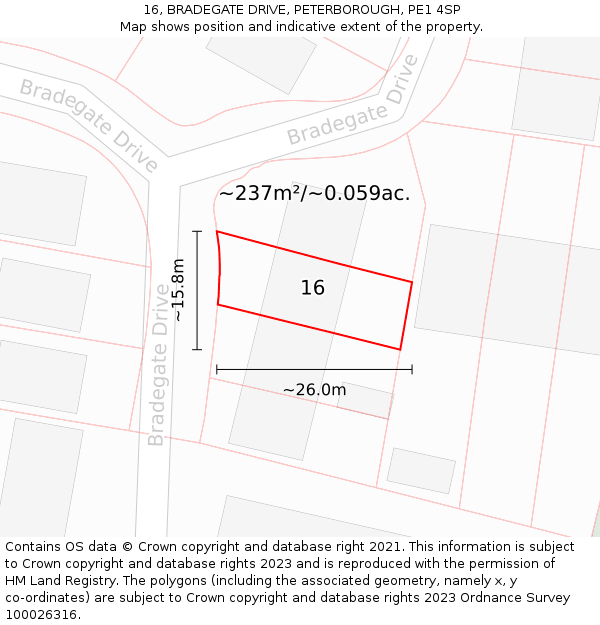 16, BRADEGATE DRIVE, PETERBOROUGH, PE1 4SP: Plot and title map