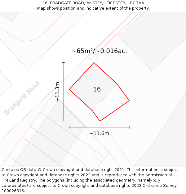 16, BRADGATE ROAD, ANSTEY, LEICESTER, LE7 7AA: Plot and title map
