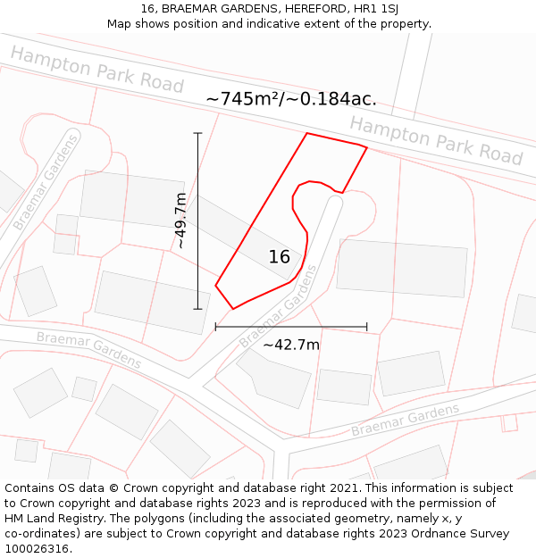 16, BRAEMAR GARDENS, HEREFORD, HR1 1SJ: Plot and title map