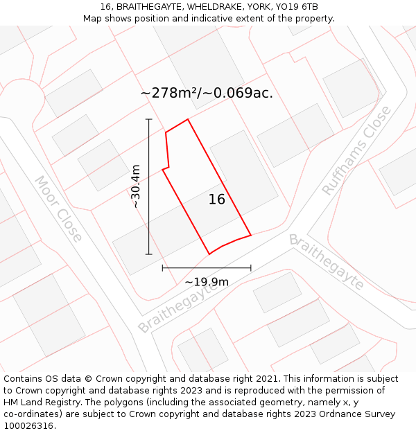 16, BRAITHEGAYTE, WHELDRAKE, YORK, YO19 6TB: Plot and title map