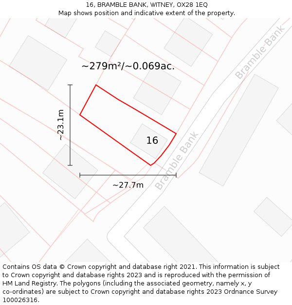 16, BRAMBLE BANK, WITNEY, OX28 1EQ: Plot and title map