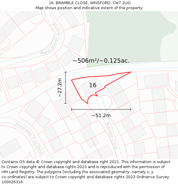 16, BRAMBLE CLOSE, WINSFORD, CW7 2UG: Plot and title map