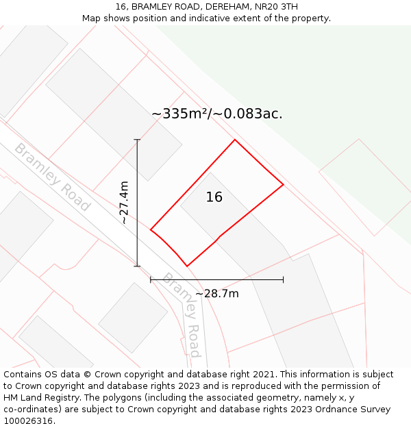 16, BRAMLEY ROAD, DEREHAM, NR20 3TH: Plot and title map