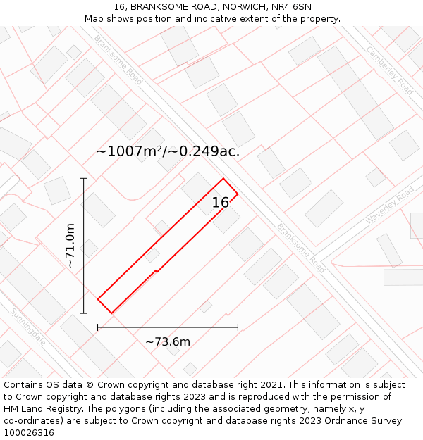 16, BRANKSOME ROAD, NORWICH, NR4 6SN: Plot and title map