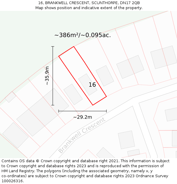 16, BRANKWELL CRESCENT, SCUNTHORPE, DN17 2QB: Plot and title map