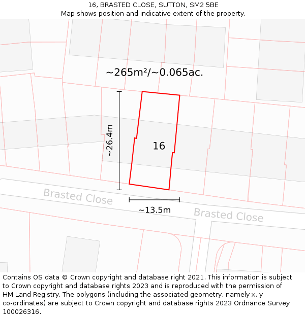 16, BRASTED CLOSE, SUTTON, SM2 5BE: Plot and title map