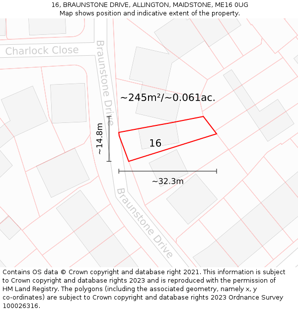16, BRAUNSTONE DRIVE, ALLINGTON, MAIDSTONE, ME16 0UG: Plot and title map