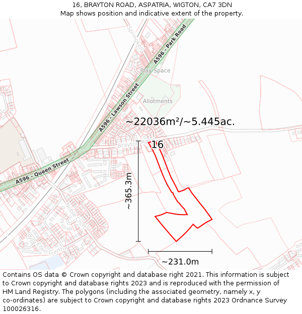 16, BRAYTON ROAD, ASPATRIA, WIGTON, CA7 3DN: Plot and title map
