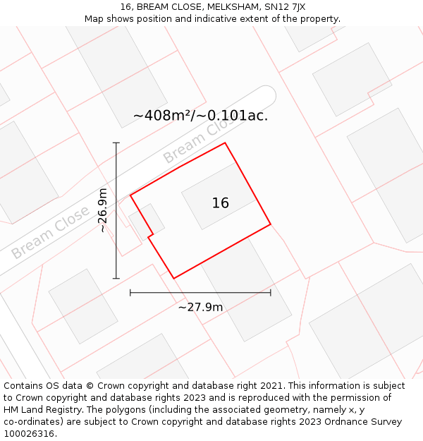 16, BREAM CLOSE, MELKSHAM, SN12 7JX: Plot and title map