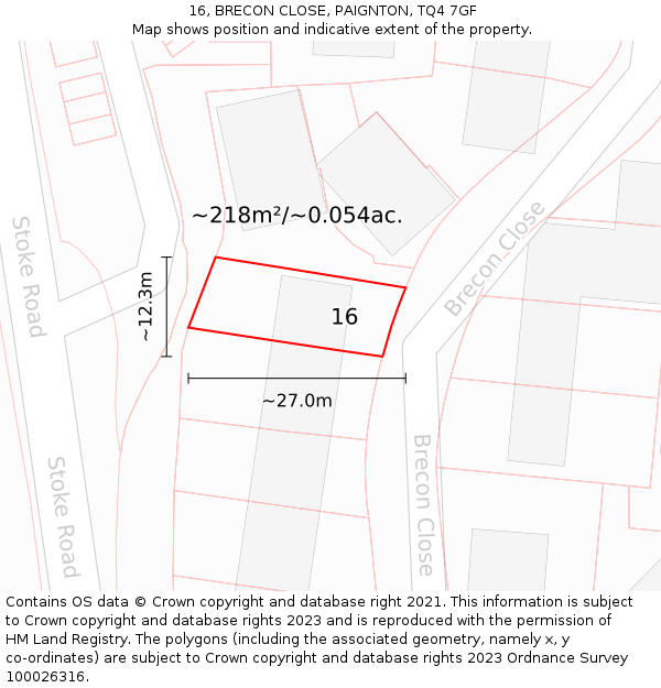 16, BRECON CLOSE, PAIGNTON, TQ4 7GF: Plot and title map