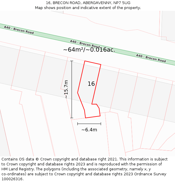 16, BRECON ROAD, ABERGAVENNY, NP7 5UG: Plot and title map