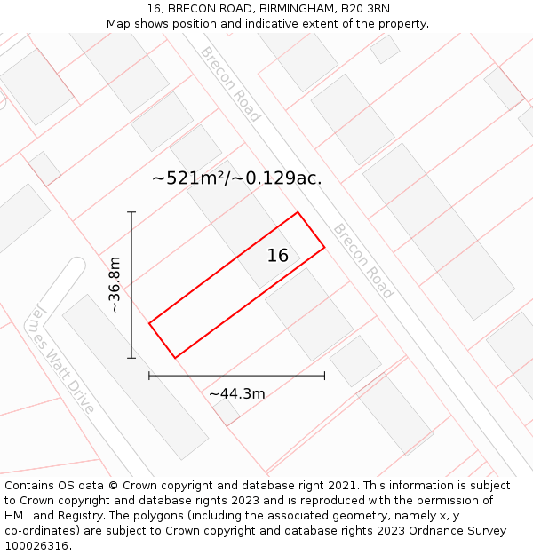 16, BRECON ROAD, BIRMINGHAM, B20 3RN: Plot and title map