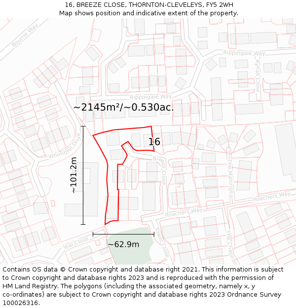 16, BREEZE CLOSE, THORNTON-CLEVELEYS, FY5 2WH: Plot and title map