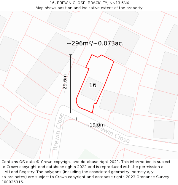 16, BREWIN CLOSE, BRACKLEY, NN13 6NX: Plot and title map