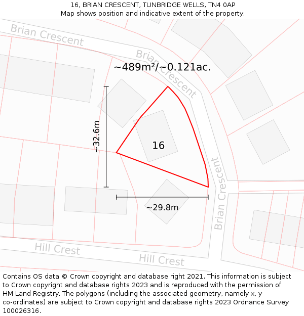 16, BRIAN CRESCENT, TUNBRIDGE WELLS, TN4 0AP: Plot and title map