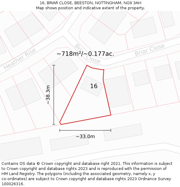 16, BRIAR CLOSE, BEESTON, NOTTINGHAM, NG9 3AH: Plot and title map