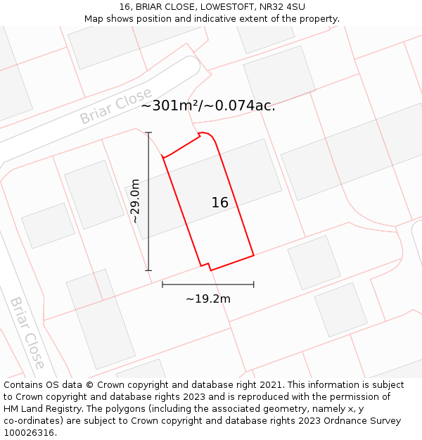 16, BRIAR CLOSE, LOWESTOFT, NR32 4SU: Plot and title map