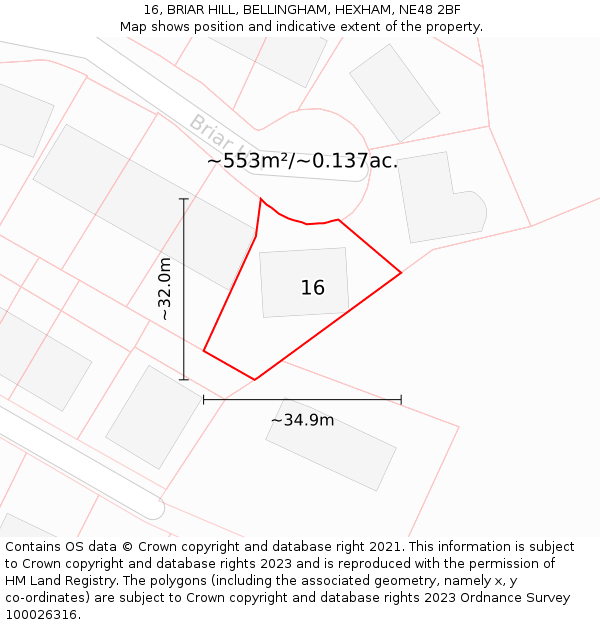 16, BRIAR HILL, BELLINGHAM, HEXHAM, NE48 2BF: Plot and title map