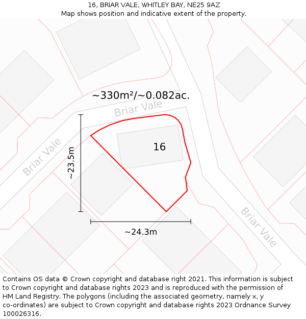 16, BRIAR VALE, WHITLEY BAY, NE25 9AZ: Plot and title map