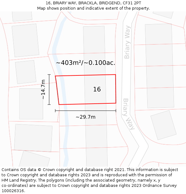 16, BRIARY WAY, BRACKLA, BRIDGEND, CF31 2PT: Plot and title map