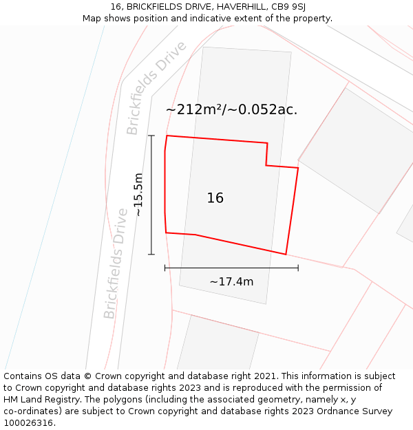 16, BRICKFIELDS DRIVE, HAVERHILL, CB9 9SJ: Plot and title map