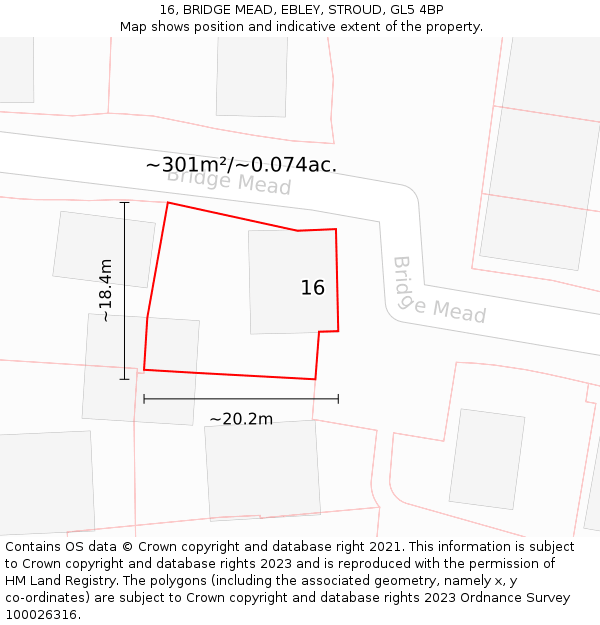 16, BRIDGE MEAD, EBLEY, STROUD, GL5 4BP: Plot and title map
